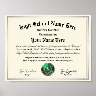 Grün-Silber Siegel High School Diploma, Homeschool Poster