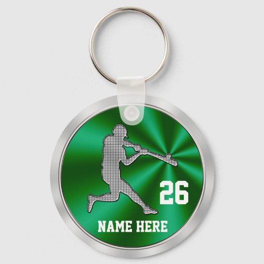 Grün, silberfarbige Personalisierte Baseball-Tasta Schlüsselanhänger (Vorderseite)
