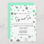 Grün Sip and See laden ein, neues Baby, Begrüßung  Einladung (Vorne/Hinten)