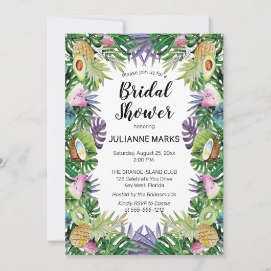 Grün-Sommer-Brautparty der tropischen Frucht-| Einladung (Vorderseite)