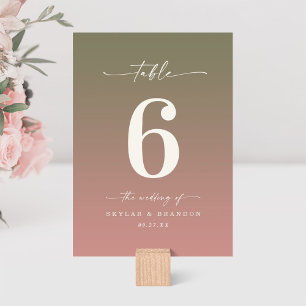 Grün & Staubige Rosen-Pink Ombre Monogramm Hochzei Tischnummer