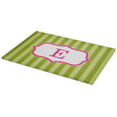 Grün-Streifen-rosa Monogramm-Entwurf Schneidebrett (Ecke)