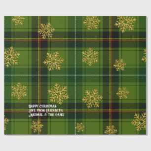 Grün Tartan Gold Schneeflocke Personalisierte Weih Geschenkpapier