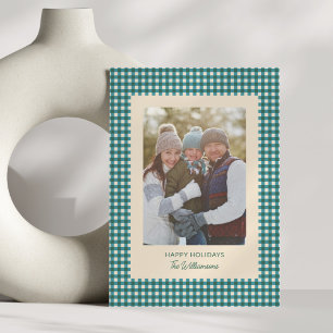 Grün Türkis Kariert Weihnachtsfoto Feiertagskarte