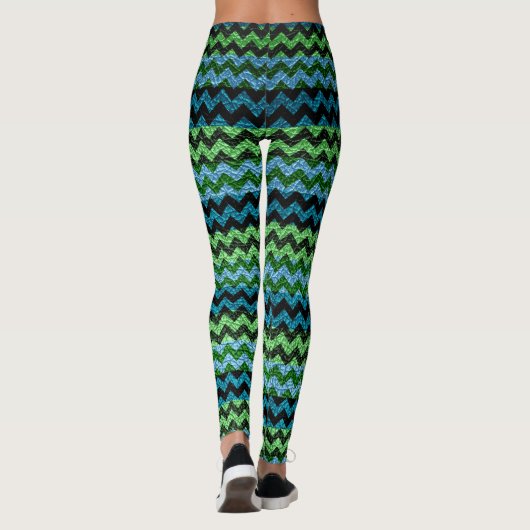 Grün Türkis Zickzack Modernes Leder Leggings (Rückseite)