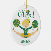 Grün u. Goldbeifall-blonde Cheerleader-Verzierung Keramikornament (Rechts)