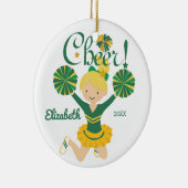 Grün u. Goldbeifall-blonde Cheerleader-Verzierung Keramikornament (Rechts)