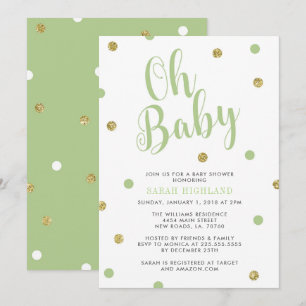 Grün u. GoldGlitzer-oh Baby-Dusche Einladung
