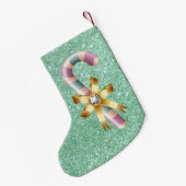 Grün-u. Rosa-Pastellverzierungs-Imitat-Glitzer Kleiner Weihnachtsstrumpf (Rückseite (Hängend))