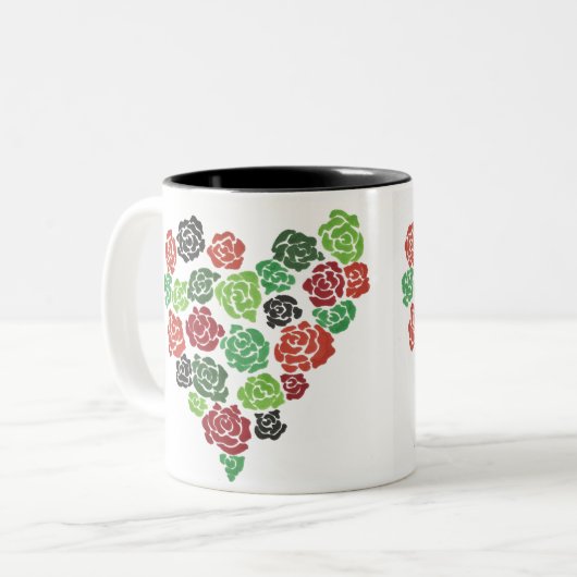 Grün u. Rosen-Blumenkaffee-Tasse Zweifarbige Tasse (Vorderseite Links)