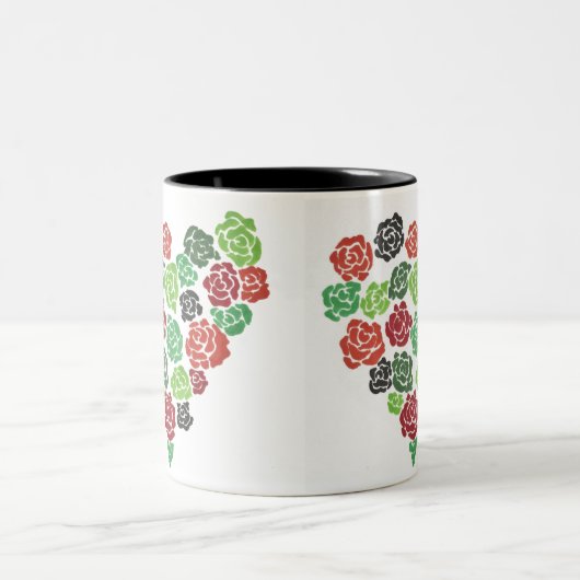 Grün u. Rosen-Blumenkaffee-Tasse Zweifarbige Tasse (Mittel)
