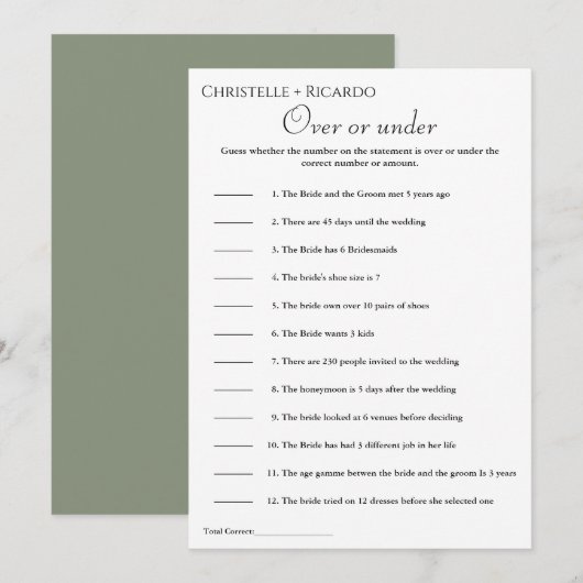 Grün über oder unter Brautparty Ankündigung (Vorne/Hinten)