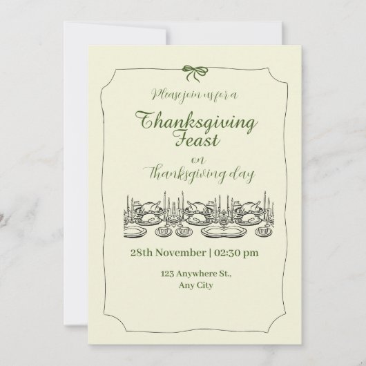Grün und Beige Elegantes Erntedank Abendessen Part Einladung (Vorderseite)