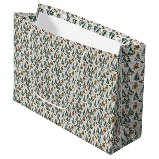 Grün und Beige Weihnachten Große Geschenktüte (Vorderseite Schrägansicht)