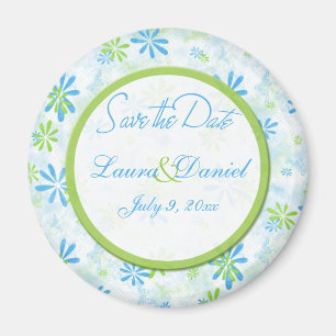 Grün und blau blauer Flor speichern das Datumsfens Magnet