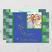 Grün und Blau gequiltete Weihnachtsfotokarte Feiertagskarte (Vorne/Hinten)