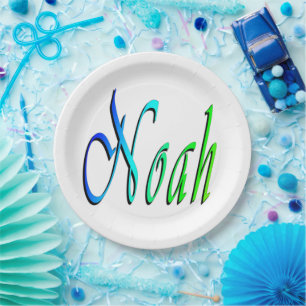 Grün und Blau Noah Name,  Pappteller