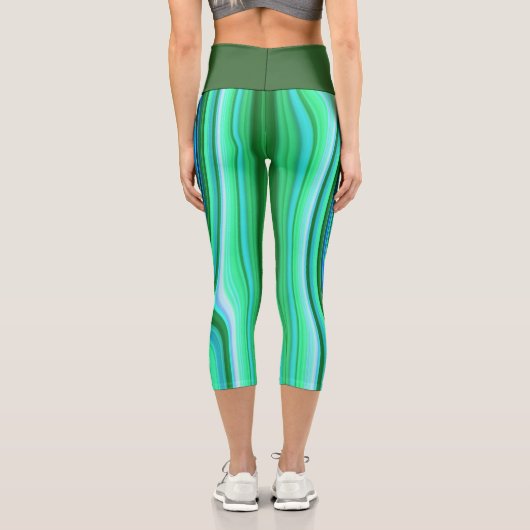 Grün und Blau Swirl - Coole Abstrakte Psychedelik Capri Leggings (Rückseite)