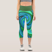 Grün und Blau Swirl - Coole Abstrakte Psychedelik Capri Leggings (Vorderseite)