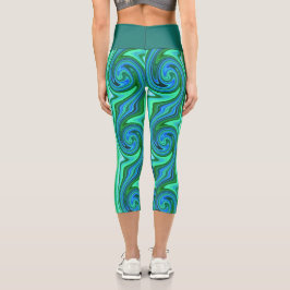 Grün und Blau Swirl - Coole Abstrakte Psychedelik Capri Leggings