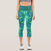 Grün und Blau Swirl - Coole Abstrakte Psychedelik Capri Leggings (Vorderseite)