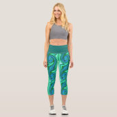 Grün und Blau Swirl - Coole Abstrakte Psychedelik Capri Leggings (Vorderseite)