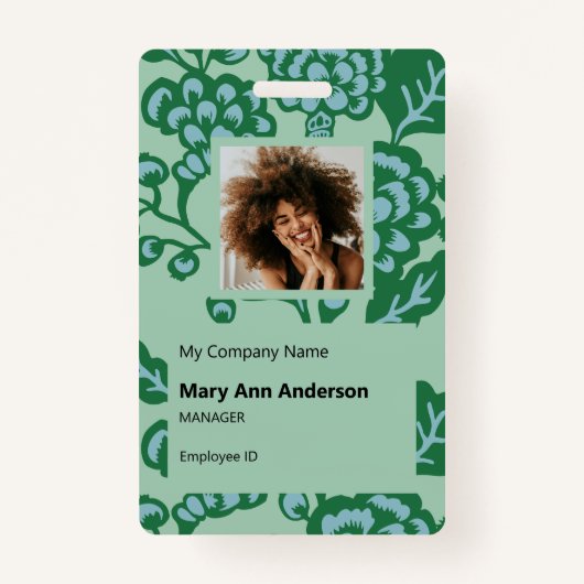 Grün und Blau Vibranu und feines Blumenmuster Ausweis (Vorderseite)