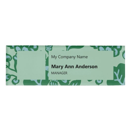 Grün und Blau Vibranu und feines Blumenmuster Namenschild (Vorderseite)