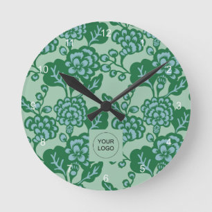 Grün und Blau Vibranu und feines Blumenmuster Runde Wanduhr
