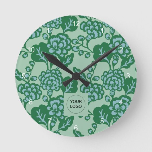 Grün und Blau Vibranu und feines Blumenmuster Runde Wanduhr (Vorderseite)