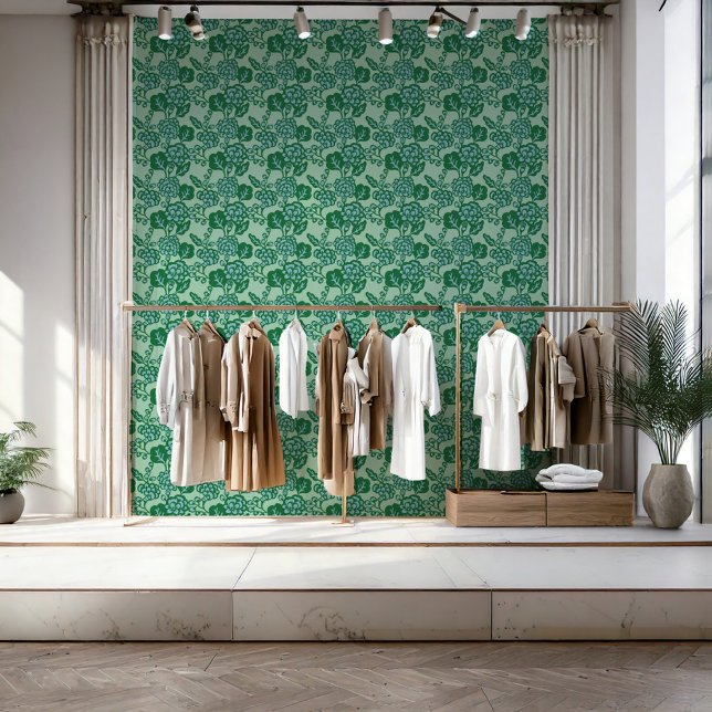 Grün und Blau Vibranu und feines Blumenmuster Tapete (A business that thrives on bold and vibrant design, with a signature touch of floral patterns.)