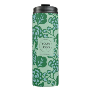 Grün und Blau Vibranu und feines Blumenmuster Thermosbecher