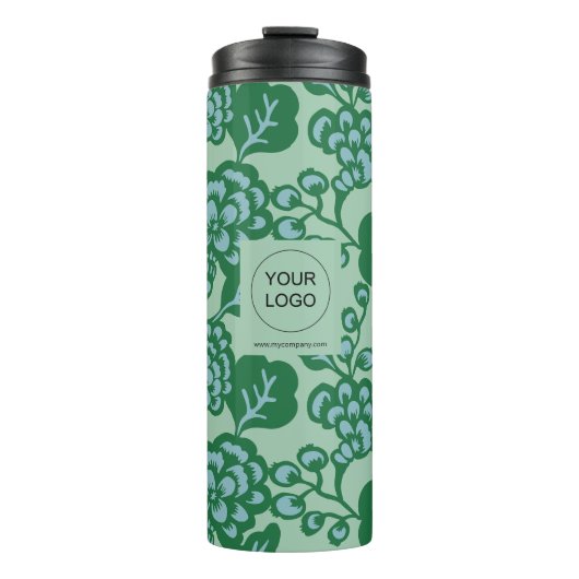 Grün und Blau Vibranu und feines Blumenmuster Thermosbecher (Vorderseite)