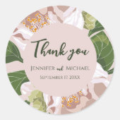 Grün und Blume Elegant Runder Aufkleber (Vorderseite)