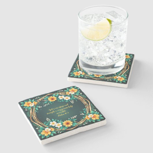 Grün- und Blumenkranz individuell einstellbar Steinuntersetzer (Seitenansicht)