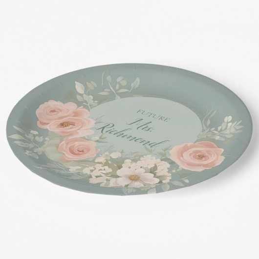 Grün und Blütenrosa Pappteller (Schrägansicht)