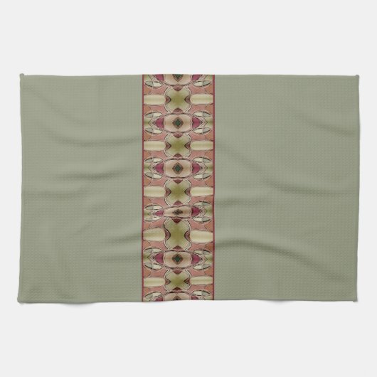 Grün und Burgund Gemustert Geschirrtuch (Horizontal)