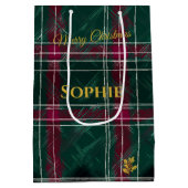 Grün und Burgund Hand Gezeichnet Karierte Weihnach Mittlere Geschenktüte (Rückseite)