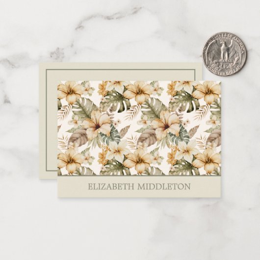 Grün und Creme tropische Flora Mitteilungskarte (Vorderseite/Rückseite Beispiel)