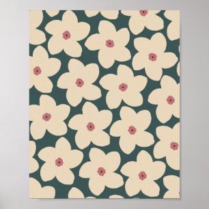 Grün und cremefarben Retro-Blume Poster