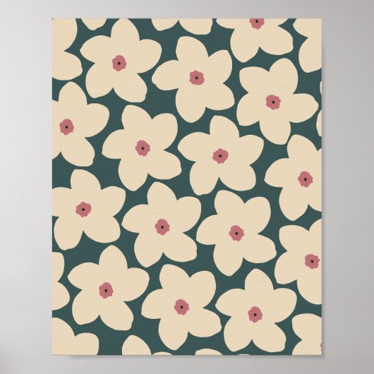 Grün und cremefarben Retro-Blume Poster (Vorne)
