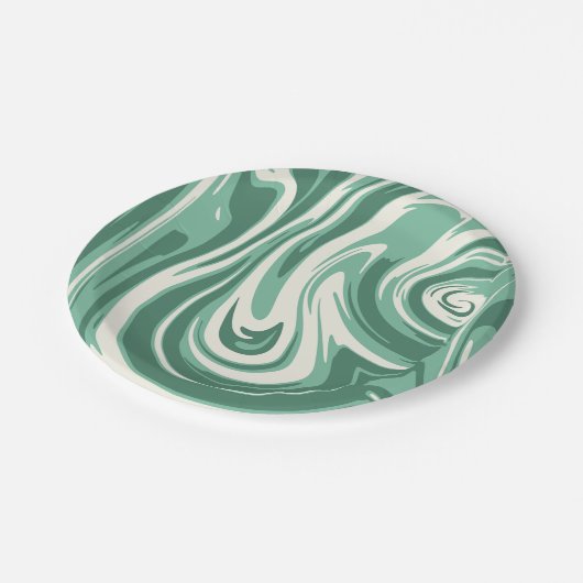 Grün und cremefarbener Marmorwirl Pappteller (Schrägansicht)