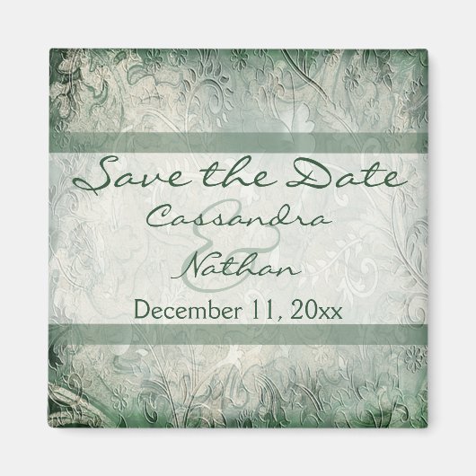 Grün und Elfenbeinflora speichern Sie das Date Mag Magnet (Vorne)