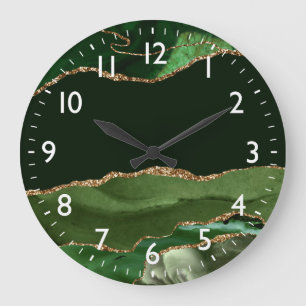 Grün und falscher Silberglitter-Marmorachat Große Wanduhr