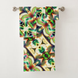 Grün und farbig mit grobem Glas-Stil Badhandtuch Set