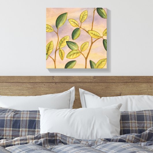 Grün und Gelb Blätter im Hintergrund Leinwanddruck (Insitu (Schlafzimmer))
