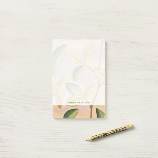 Grün und Gelb Blätter im Hintergrund Post-it Klebezettel (Auf Schreibtisch)