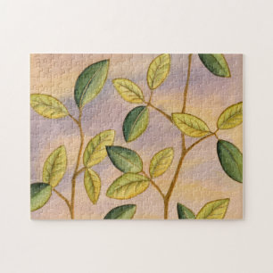 Grün und Gelb Blätter im Hintergrund Puzzle