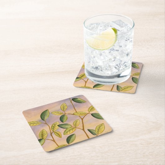 Grün und Gelb Blätter im Hintergrund Rechteckiger Pappuntersetzer (Vor Ort)