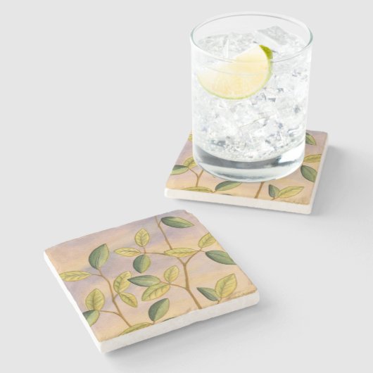 Grün und Gelb Blätter im Hintergrund Steinuntersetzer (Seitenansicht)